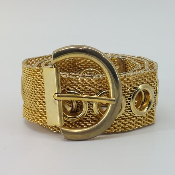 Gold Tone Women's Mesh Grommet Metal Belt 70s Disco Cosplay - Picture 12 of 12